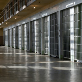 A row of empty jail cells.
