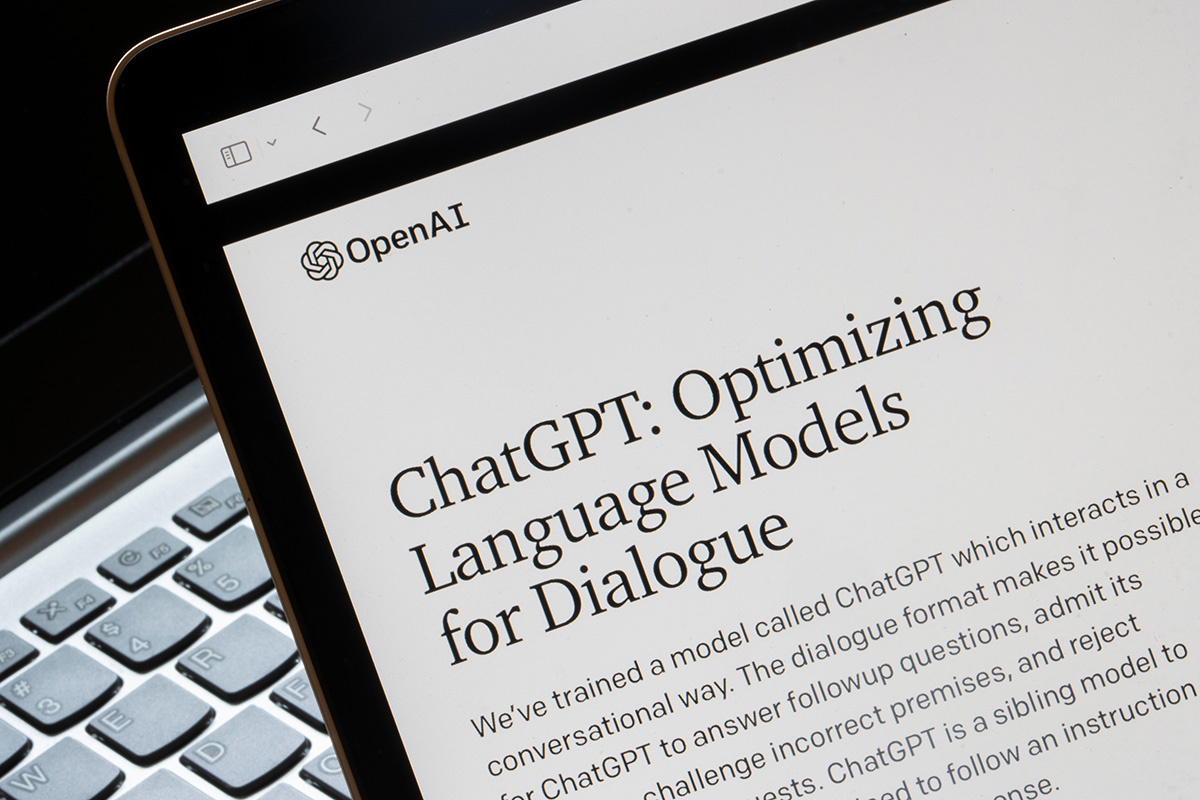 A picture of the OpenAI website showing a passaged describing ChatGPT.