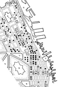 A black and white aerial map of Downtown Halifax.