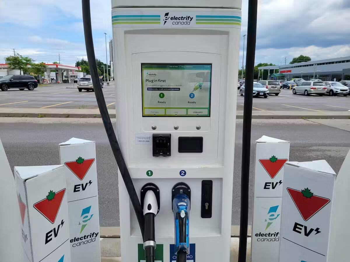 An electric vehicle charging station from electrify Canada